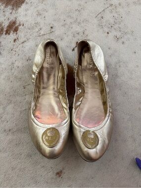 Lauren Ralph Lauren Metallic Gold Ballet Flats with Crest Medallion